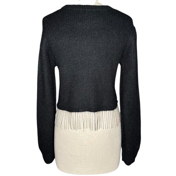 HOUSE OF HARLOW 1960 Black Rhinestone Cropped Pullover Sweater Women's Size XS - Picture 3 of 9